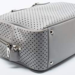Prada Grey Perforated Leather Boston Bag