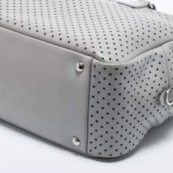 Prada Grey Perforated Leather Boston Bag