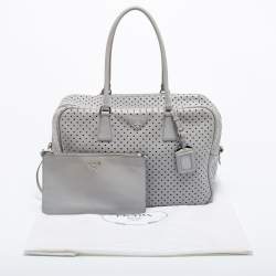 Prada Grey Perforated Leather Boston Bag