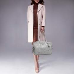 Prada Grey Perforated Leather Boston Bag