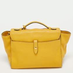 Pre Owned Prada Yellow Vitello Daino Leather Sound Flap Top Handle Bag