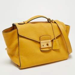 Pre Owned Prada Yellow Vitello Daino Leather Sound Flap Top Handle Bag