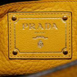 Pre Owned Prada Yellow Vitello Daino Leather Sound Flap Top Handle Bag