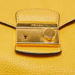 Pre Owned Prada Yellow Vitello Daino Leather Sound Flap Top Handle Bag