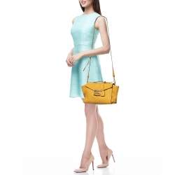 Pre Owned Prada Yellow Vitello Daino Leather Sound Flap Top Handle Bag