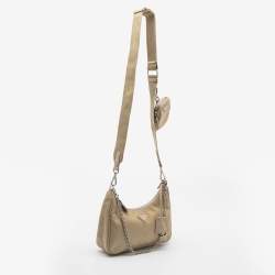 Pre Owned Prada Beige Nylon and Leather Re-Edition 2005 Shoulder Bag