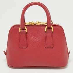Pre Owned Prada Red Saffiano Lux Leather Mini Promenade Crossbody Bag