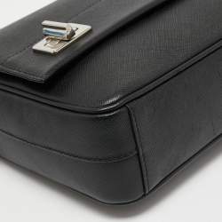 Pre Owned Prada Black Saffiano Leather Double Turnlock Shoulder Bag