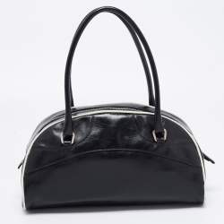 Pre Owned Prada Black/White Leather Bowler Bag