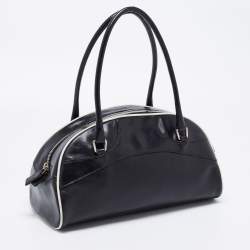 Pre Owned Prada Black/White Leather Bowler Bag