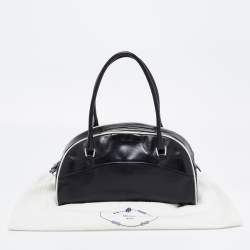 Pre Owned Prada Black/White Leather Bowler Bag
