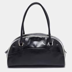 Pre Owned Prada Black/White Leather Bowler Bag