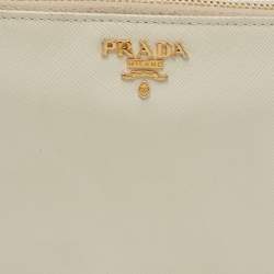 Pre Owned Prada Off White Saffiano Leather Zip Around Wallet