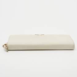 Pre Owned Prada Off White Saffiano Leather Zip Around Wallet