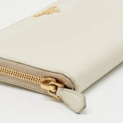 Pre Owned Prada Off White Saffiano Leather Zip Around Wallet
