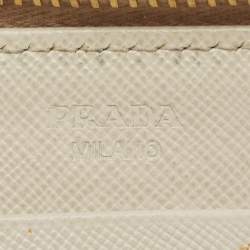 Pre Owned Prada Off White Saffiano Leather Zip Around Wallet