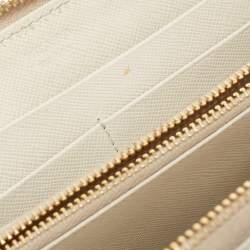 Pre Owned Prada Off White Saffiano Leather Zip Around Wallet