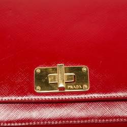 Pre Owned Prada Red Patent Leather Flap Crossbody Bag