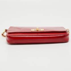 Pre Owned Prada Red Patent Leather Flap Crossbody Bag