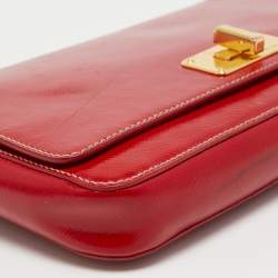 Pre Owned Prada Red Patent Leather Flap Crossbody Bag