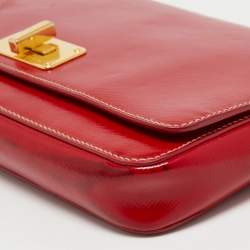 Pre Owned Prada Red Patent Leather Flap Crossbody Bag