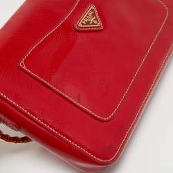 Pre Owned Prada Red Patent Leather Flap Crossbody Bag