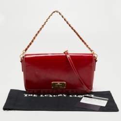 Pre Owned Prada Red Patent Leather Flap Crossbody Bag