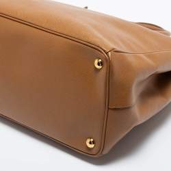 Pre Owned Prada Brown Saffiano Lux Leather Medium Galleria Double Zip Tote