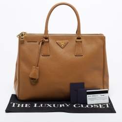 Pre Owned Prada Brown Saffiano Lux Leather Medium Galleria Double Zip Tote