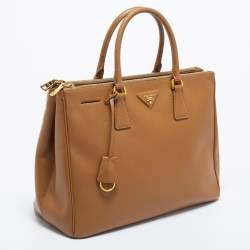 Pre Owned Prada Brown Saffiano Lux Leather Medium Galleria Double Zip Tote