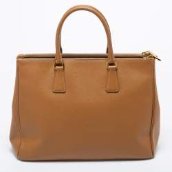 Pre Owned Prada Brown Saffiano Lux Leather Medium Galleria Double Zip Tote