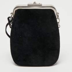 Pre Owned Prada Black Velvet Catwalk Lock Purse Chain Bag
