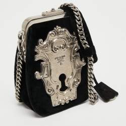 Pre Owned Prada Black Velvet Catwalk Lock Purse Chain Bag