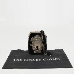 Pre Owned Prada Black Velvet Catwalk Lock Purse Chain Bag