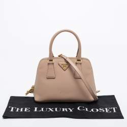 Pre Owned Prada Beige Saffiano Lux Leather Small Promenade Satchel