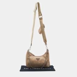 Pre Owned Prada Beige Nylon and Leather Re-Edition 2005 Shoulder Bag
