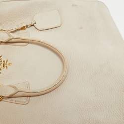 Pre Owned Prada Off White Vitello Danio Leather Large Open Tote