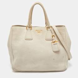 Pre Owned Prada Off White Vitello Danio Leather Large Open Tote