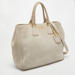 Pre Owned Prada Off White Vitello Danio Leather Large Open Tote