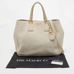 Pre Owned Prada Off White Vitello Danio Leather Large Open Tote