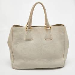 Pre Owned Prada Off White Vitello Danio Leather Large Open Tote