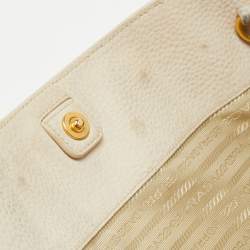 Pre Owned Prada Off White Vitello Danio Leather Large Open Tote