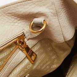 Pre Owned Prada Off White Vitello Danio Leather Large Open Tote