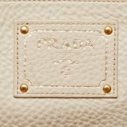 Pre Owned Prada Off White Vitello Danio Leather Large Open Tote