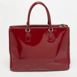 Pre Owned Prada Red Patent Leather Large Galleria Double Zip Tote