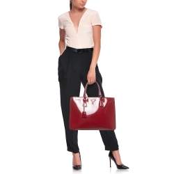 Pre Owned Prada Red Patent Leather Large Galleria Double Zip Tote