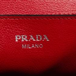 Pre Owned Prada Red Studded Vitello Daino Leather Flap Crossbody Bag