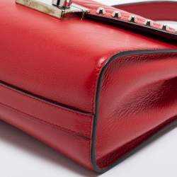 Pre Owned Prada Red Studded Vitello Daino Leather Flap Crossbody Bag