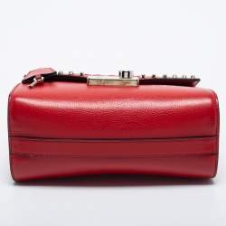 Pre Owned Prada Red Studded Vitello Daino Leather Flap Crossbody Bag