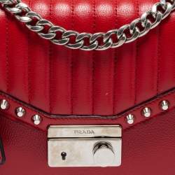 Pre Owned Prada Red Studded Vitello Daino Leather Flap Crossbody Bag